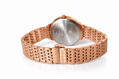 Onex Women’s Rose Gold Analog Watch with Crystal Studded Dial & Bracelet Strap