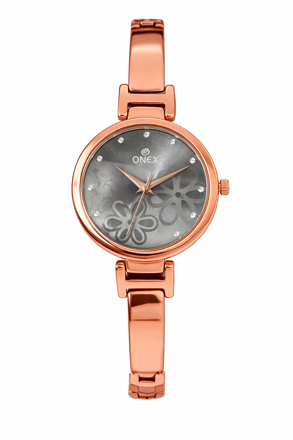 Onex Women’s Rose Gold Bracelet Watch with Grey Floral Dial