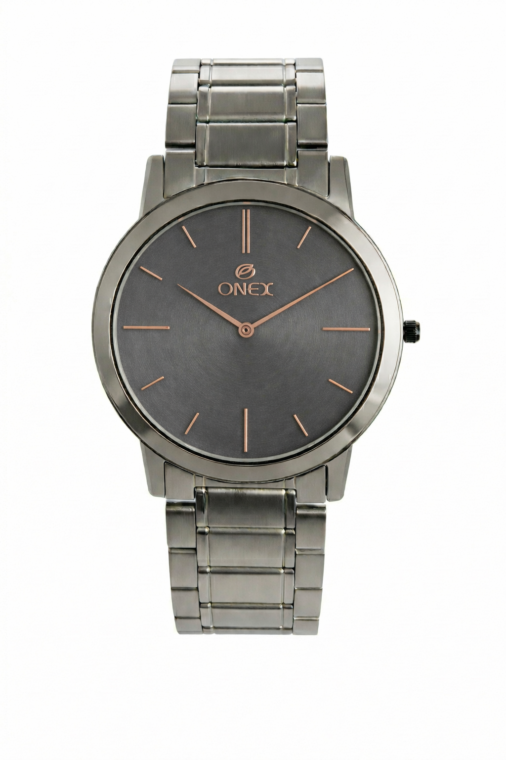ONEX Men’s Premium Analog Watch – Grey Sunray Dial, Rose Gold Index Markers, Stainless Steel Strap | Elegant & Classic Design