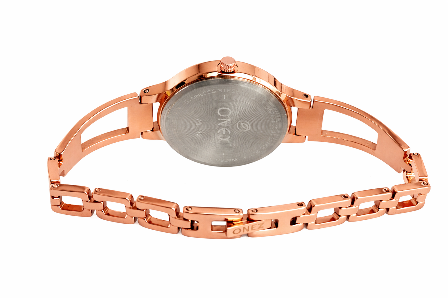 ONEX Elegant Women’s Analog Watch – Rose Gold Bracelet Strap, Brown Dial with Crystal Hour Markers | Stylish & Slim Ladies Wrist Watch