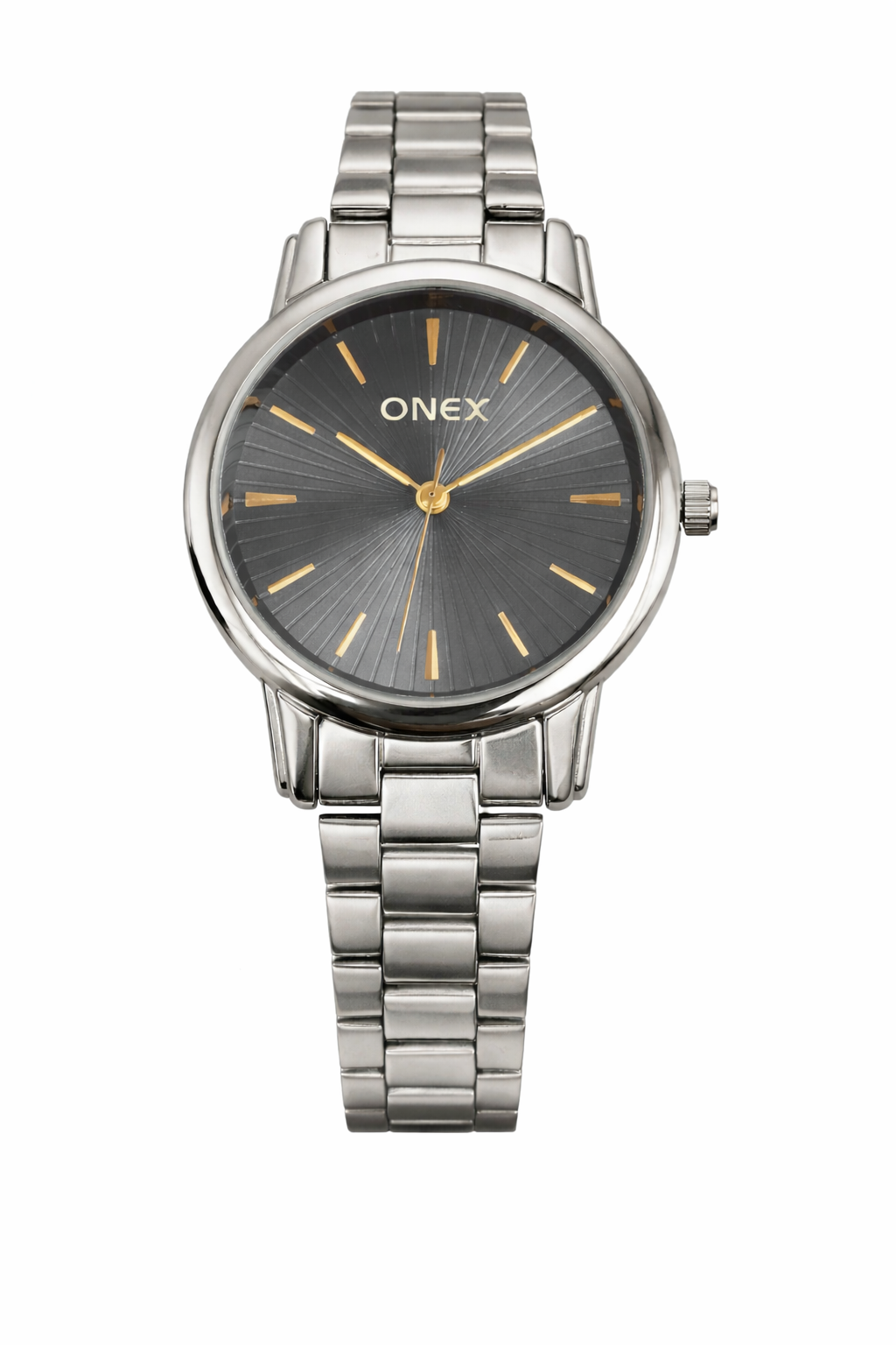 Onex Premium Analog Women’s Watch |  GreyTextured Dial with Gold Markers | Stainless Steel Bracelet | Elegant Formal Watch