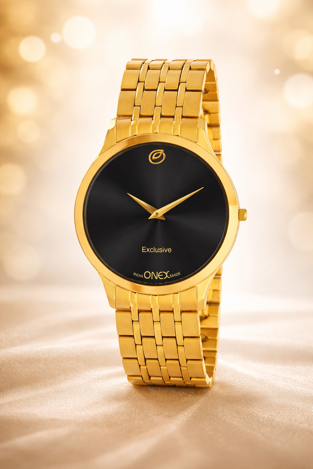ONEX Exclusive Men’s Gold Analog Wrist Watch | Stainless Steel Metal Strap | Elegant Formal Watch