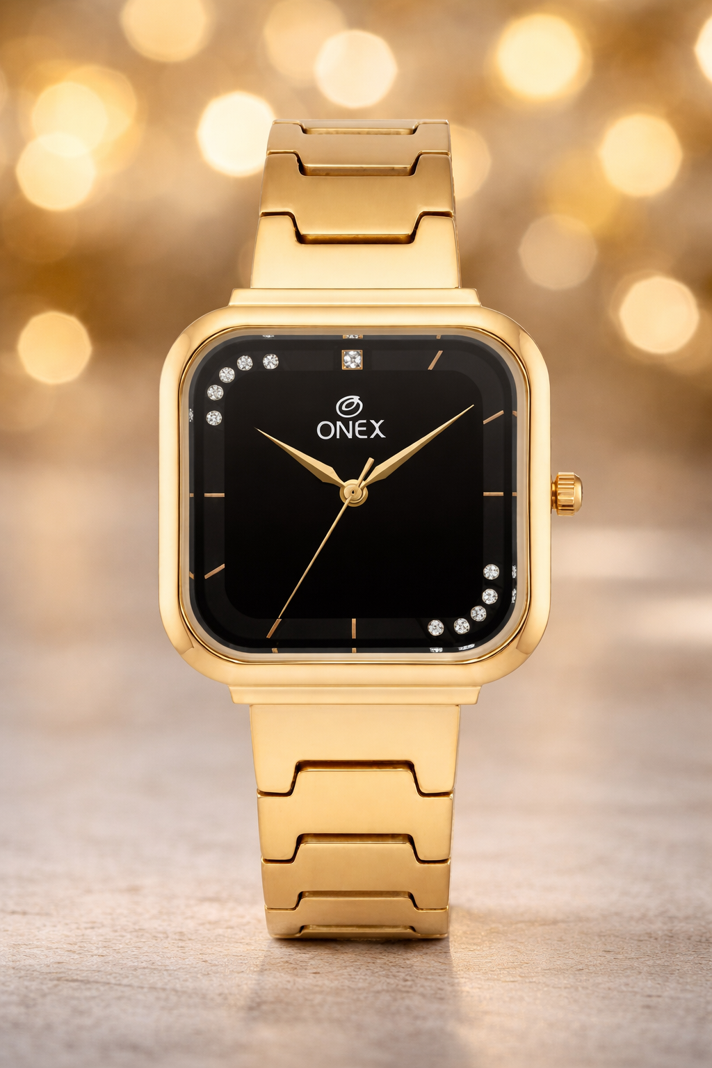 ONEX Rose Gold Square Dial Analog Watch for Women | Crystal Accent Dial | Metal Strap
