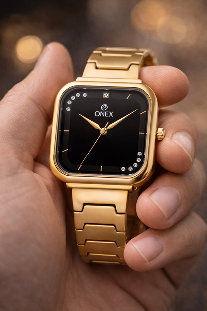 ONEX Rose Gold Square Dial Analog Watch for Women | Crystal Accent Dial | Metal Strap
