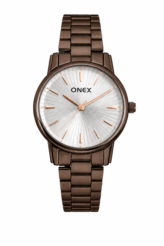 Onex Women’s Silver Sunray Dial Brown Bracelet Watch