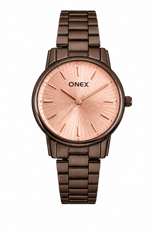 Onex Women’s Rosegold Sunray Dial Brown Bracelet Watch