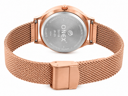 ONEX Women's Rose Gold Mesh Strap Analog Watch | Minimalist Round Brown Dial | Premium Quartz Wrist Watch for Women
