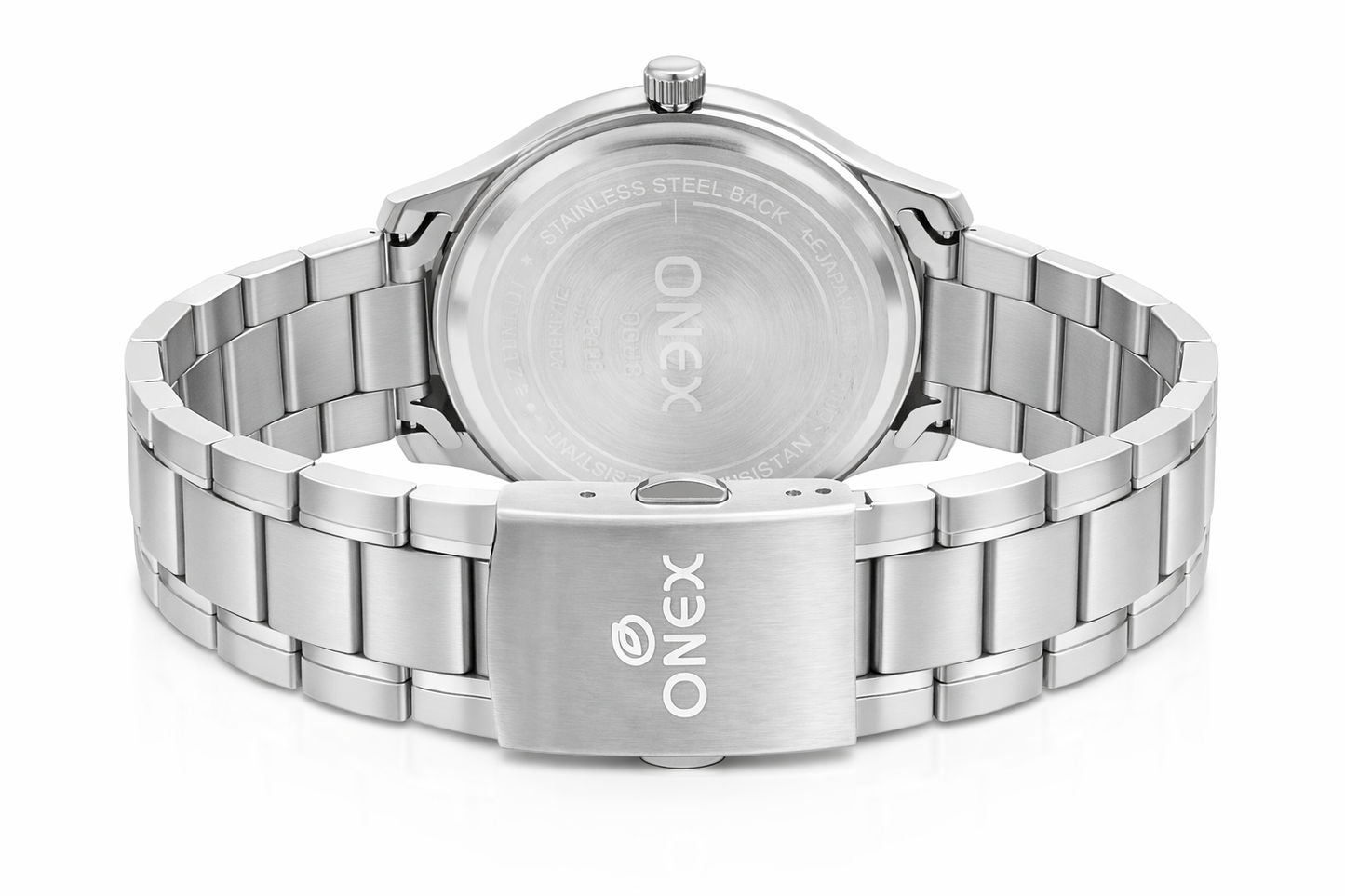Onex Men’s Silver Stainless Steel Watch with Blue Sunray Dial & Rose Gold Roman Index | Date Function