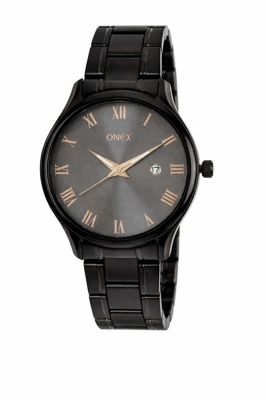 Onex Classic Grey Dial Rose Gold Roman Analog Watch for Men – Stainless Steel Strap with Date Display