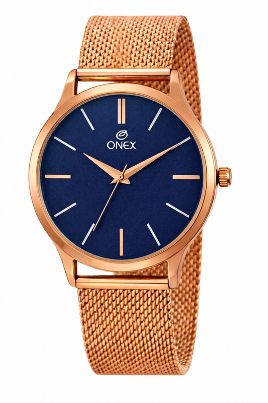 Onex Women’s Rose Gold Mesh Strap Analog Watch | Elegant Slim Dial | Minimalist Designer Watch for Men's