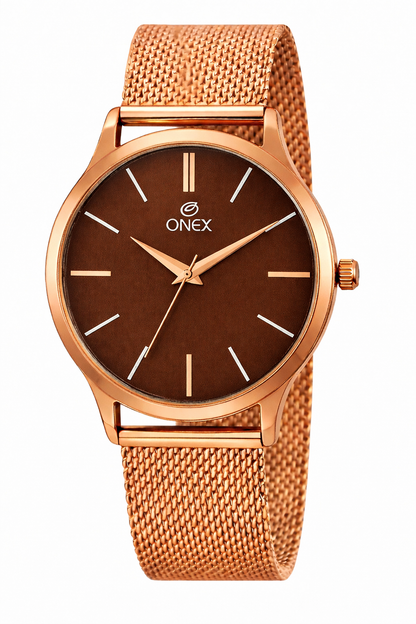 Onex Women’s Rose Gold Mesh Strap Analog Watch | Elegant Slim Dial | Minimalist Designer Watch for Men's