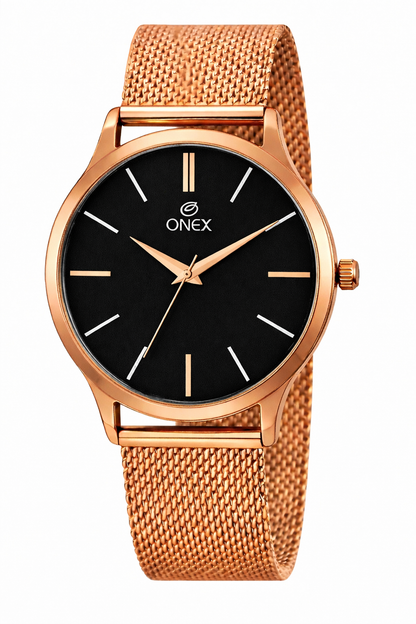 Onex Women’s Rose Gold Mesh Strap Analog Watch | Elegant Slim Dial | Minimalist Designer Watch for Men's