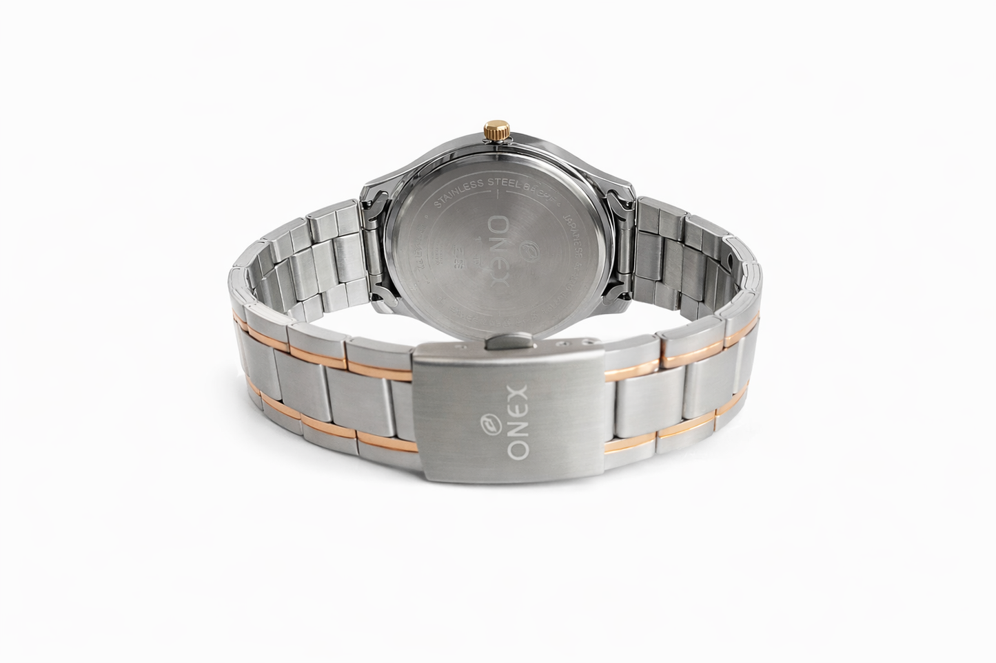 Onex Elegant Blue Dial Two-Tone Stainless Steel Analog Watch for Men – Roman Index with Date Display