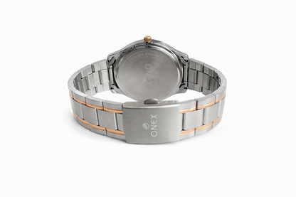 Onex Elegant Blue Dial Two-Tone Stainless Steel Analog Watch for Men – Roman Index with Date Display