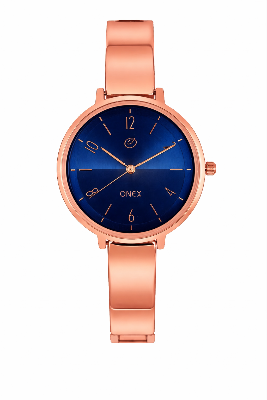 Onex Elegant Rose Gold Bracelet Watch with Deep Blue Sunray Dial for Women