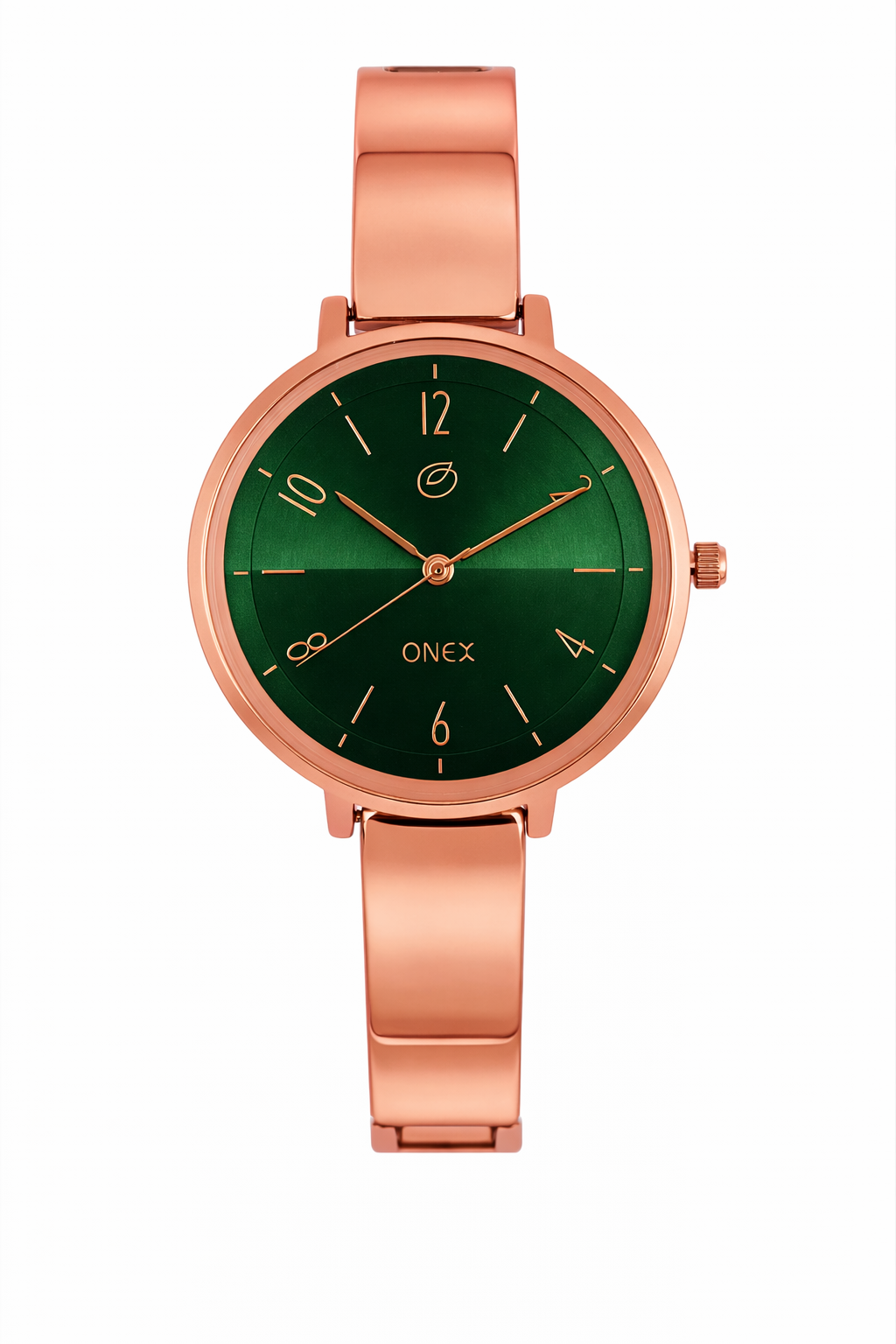 Onex Elegant Rose Gold Bracelet Watch with Deep Green Sunray Dial for Women