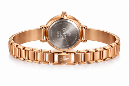 Onex Elegant Rose Gold Bracelet Watch with Deep Blue Sunray Dial for Women