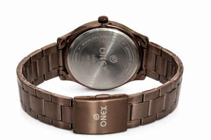 ONEX Men’s Analog Watch with Date | Brown Sunray Dial | Brown Stainless Steel Strap | Roman Index Classic Gents Wrist Watch