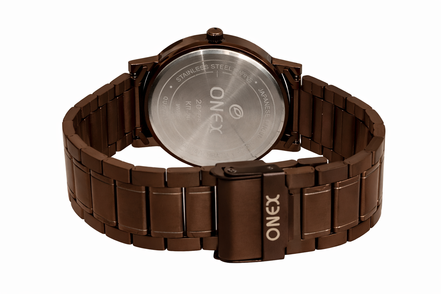 ONEX Men's Stainless Steel Analog Watch with Brown Dial & Rose Gold Roman Numerals | Classic Quartz Wrist Watch for Men | Premium Brown Strap