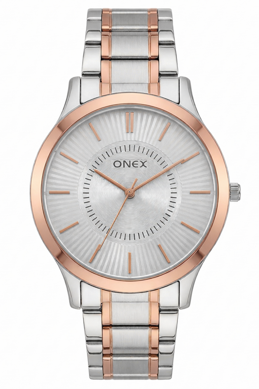 ONEX Men’s Analog Watch | Silver Dial with Two-Tone Stainless Steel Strap | Premium Quartz Movement | Stylish Casual & Formal Wrist Watch for Men