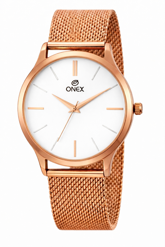 Onex Women’s Rose Gold Mesh Strap Analog Watch | Elegant Slim Dial | Minimalist Designer Watch for Men's