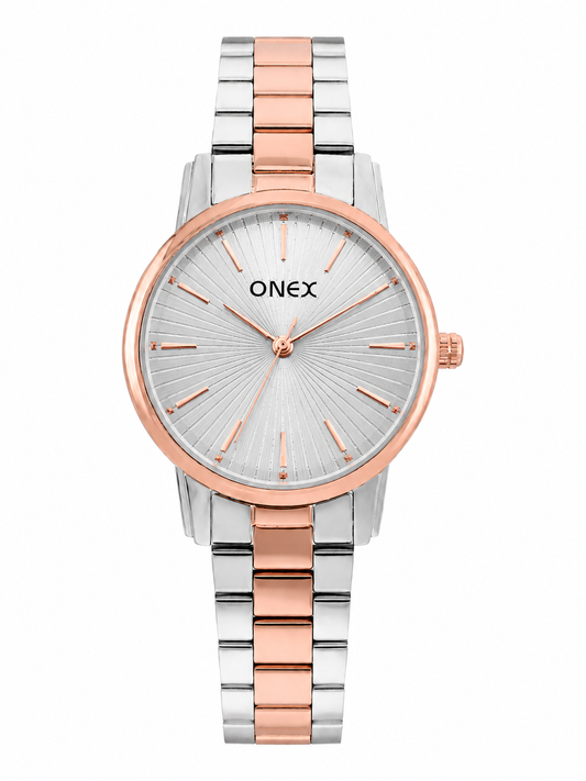 Onex Women’s Silver Sunray Dial Two-Tone Bracelet Watch