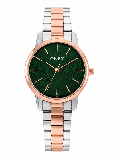 Onex Women’s Green Sunray Dial Two-Tone Bracelet Watch