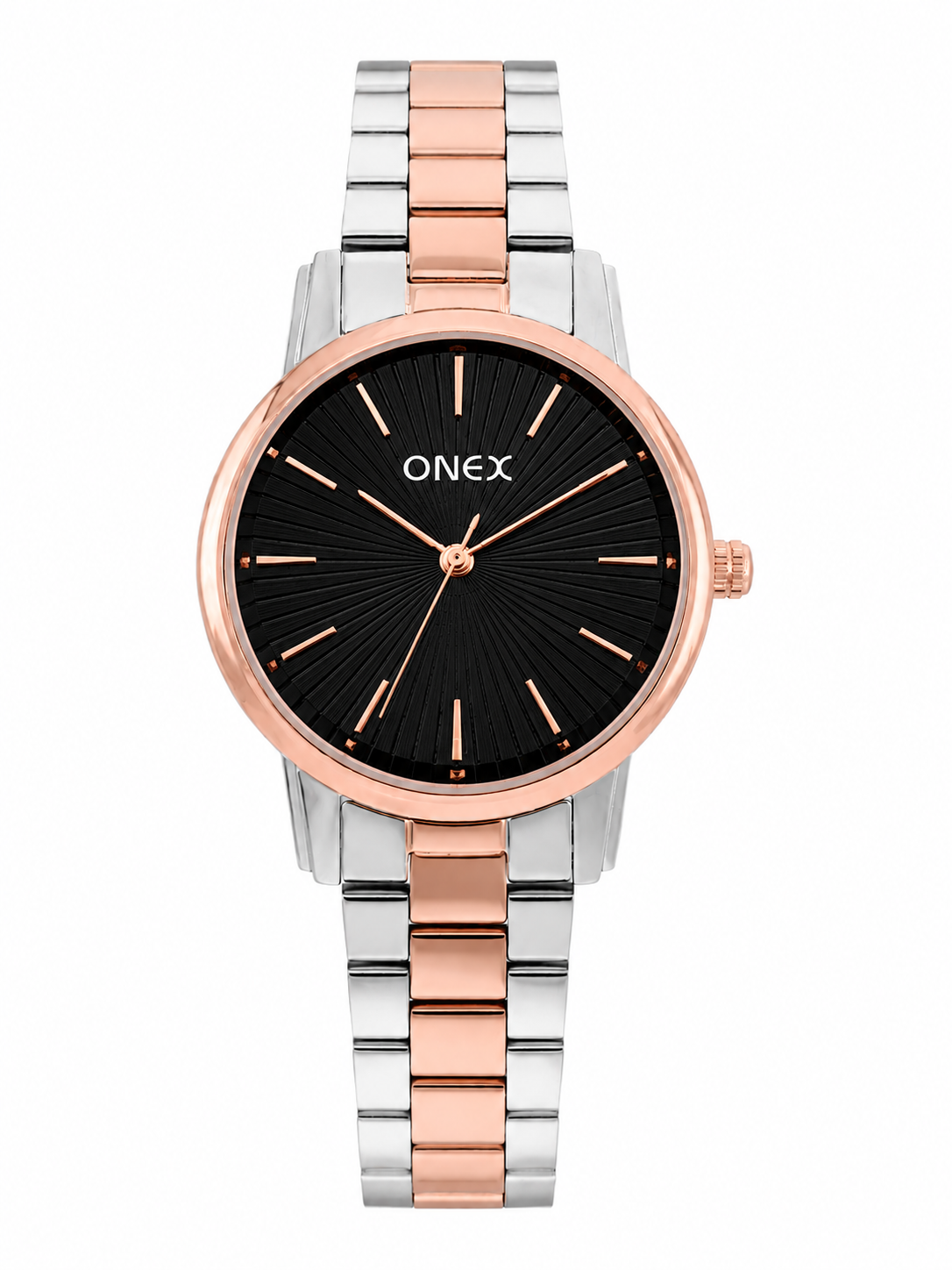 Onex Women’s Black Sunray Dial Two-Tone Bracelet Watch