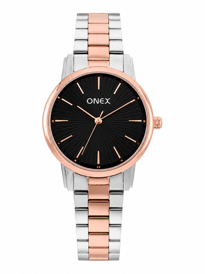 Onex Women’s Black Sunray Dial Two-Tone Bracelet Watch