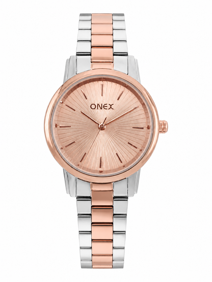 Onex Women’s Rose Gold Sunray Dial Two-Tone Bracelet Watch