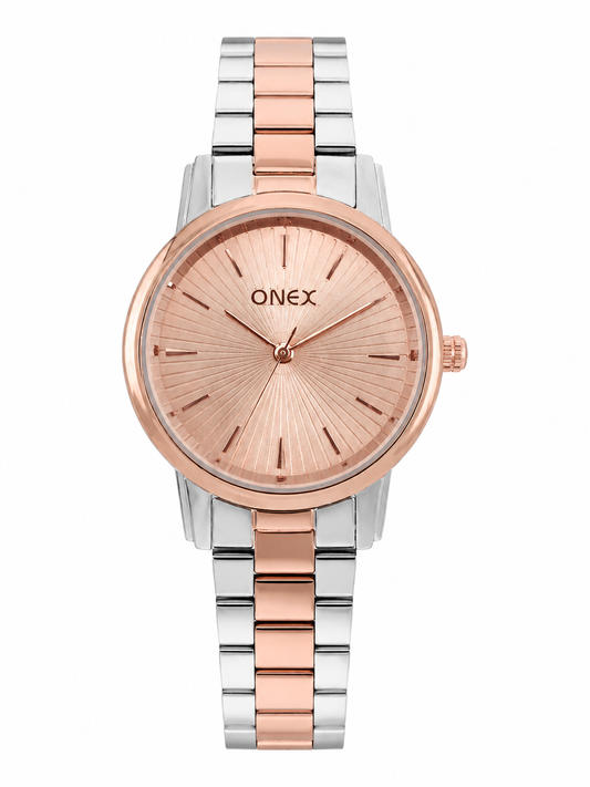 Onex Women’s Rose Gold Sunray Dial Two-Tone Bracelet Watch