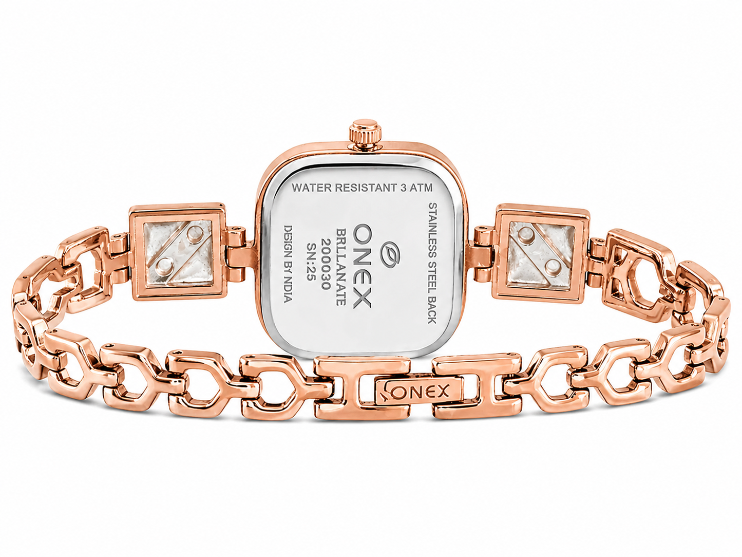 ONEX Women’s Rose Gold Square Dial Bracelet Watch with Crystal Studded Brown Dial
