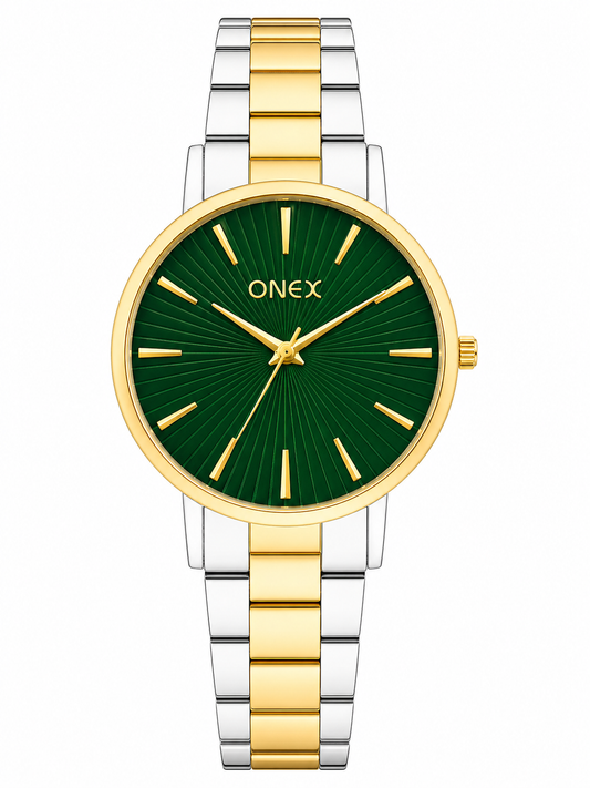 Onex Women’s Green Sunray Dial Two-Tone Bracelet Watch