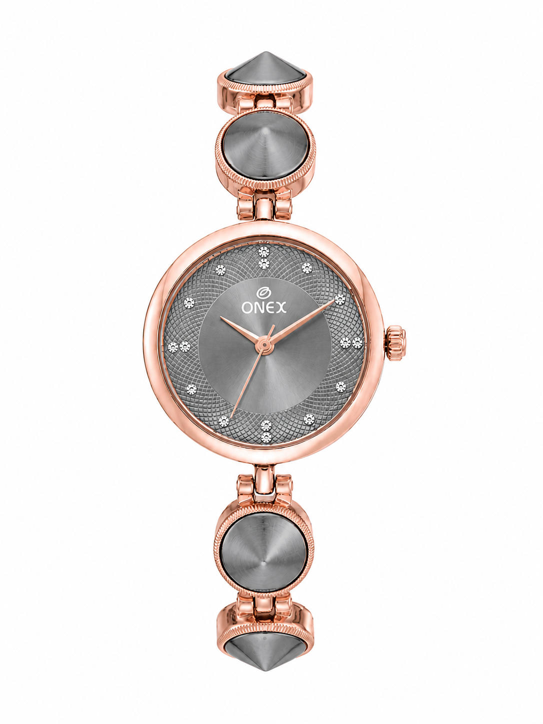 Onex Women’s Rose Gold Designer Bracelet Watch with Grey Textured Dial