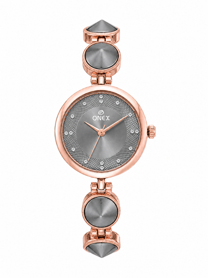 Onex Women’s Rose Gold Designer Bracelet Watch with Grey Textured Dial