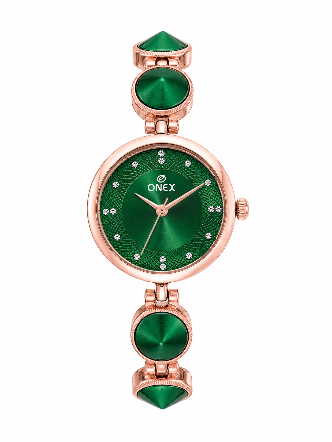 Onex Women’s Rose Gold Designer Bracelet Watch with Green Textured Dial