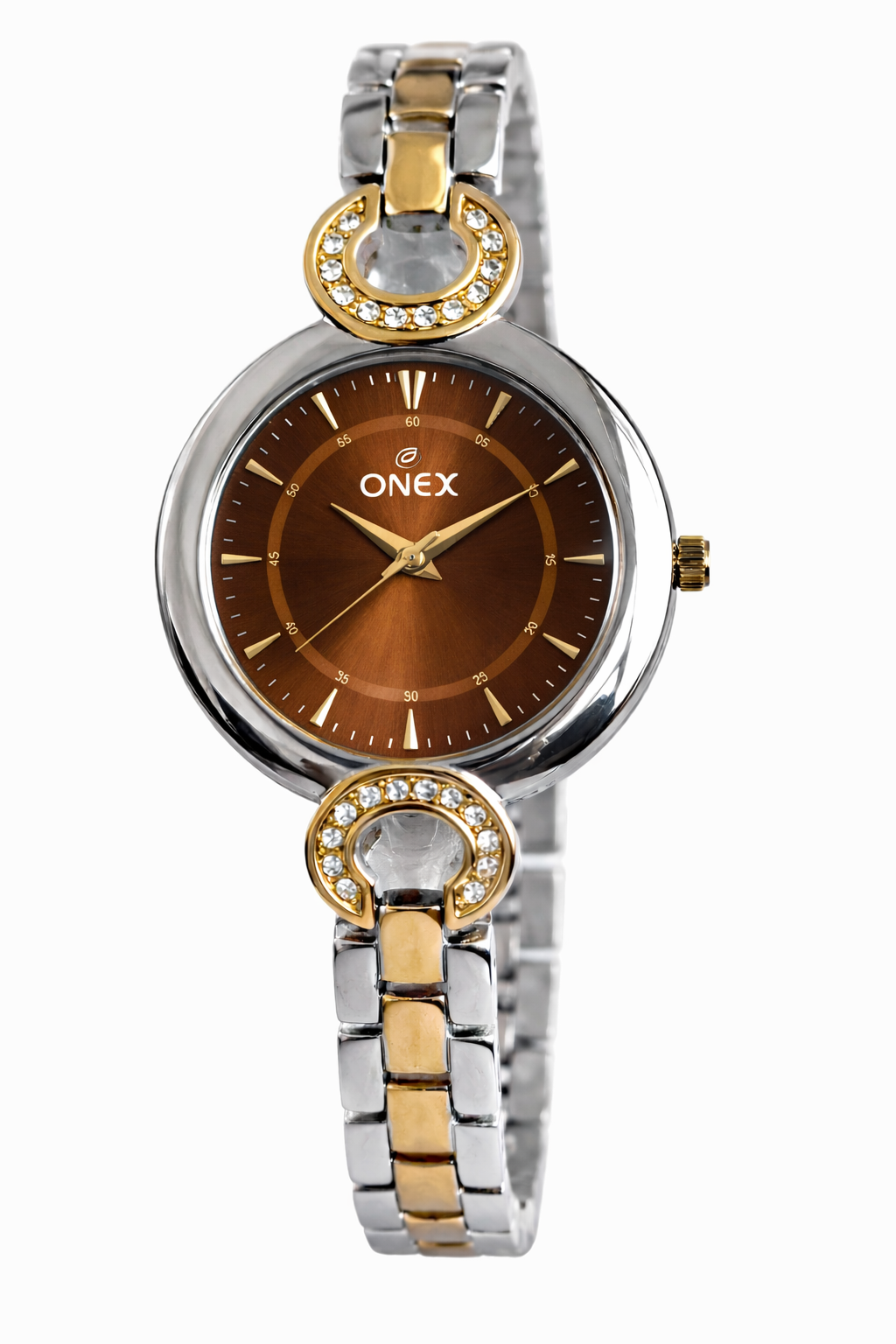 Onex Women’s Brown Dial Two-Tone Bracelet Watch with Crystal Accents