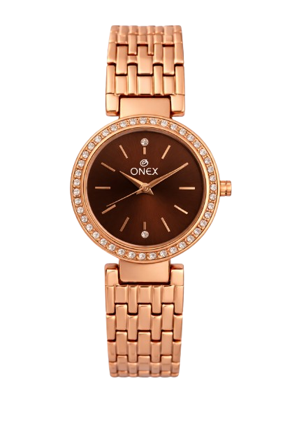 Onex Women’s Rose Gold Bracelet Watch with Crystal Studded Bezel | Elegant Slim Analog Watch for Ladies | Premium Stainless Steel Strap | Party & Formal Wear