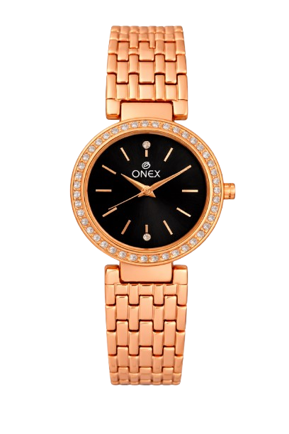Onex Women’s Rose Gold Bracelet Watch with Crystal Studded Bezel | Elegant Slim Analog Watch for Ladies | Premium Stainless Steel Strap | Party & Formal Wear