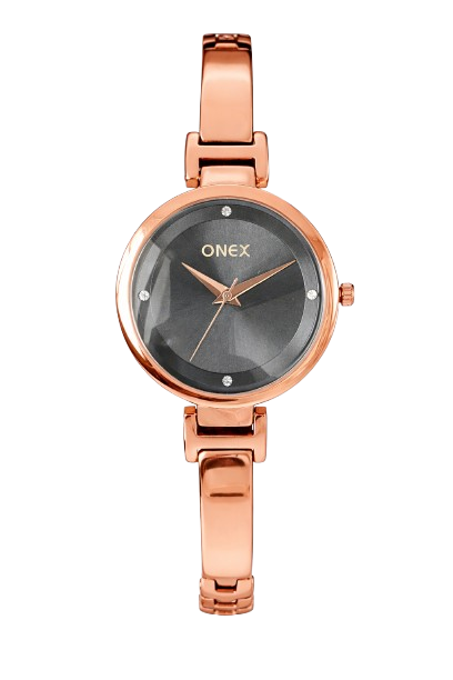 Onex Women’s Rose Gold Bracelet Watch with Grey Floral Dial