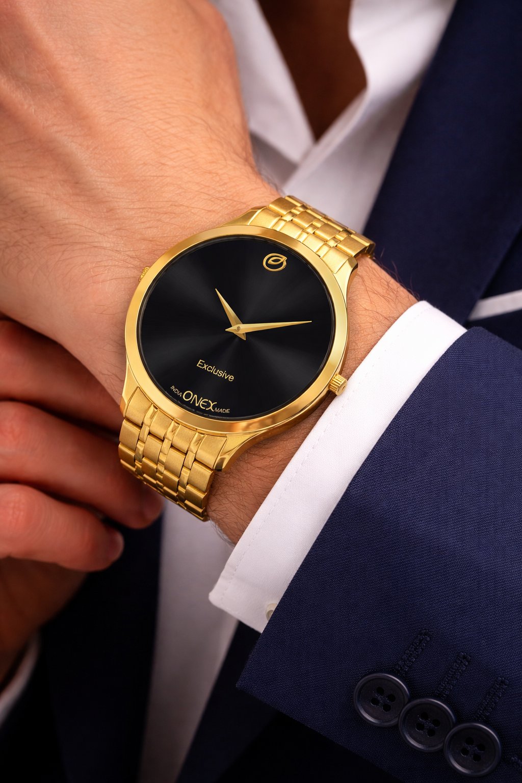 ONEX Exclusive Men’s Gold Analog Wrist Watch | Stainless Steel Metal Strap | Elegant Formal Watch