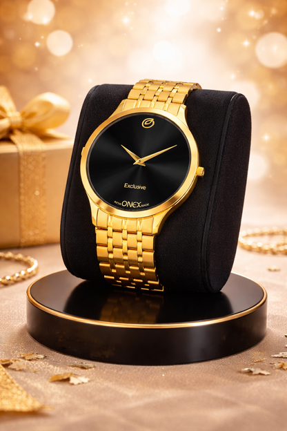 ONEX Exclusive Men’s Gold Analog Wrist Watch | Stainless Steel Metal Strap | Elegant Formal Watch