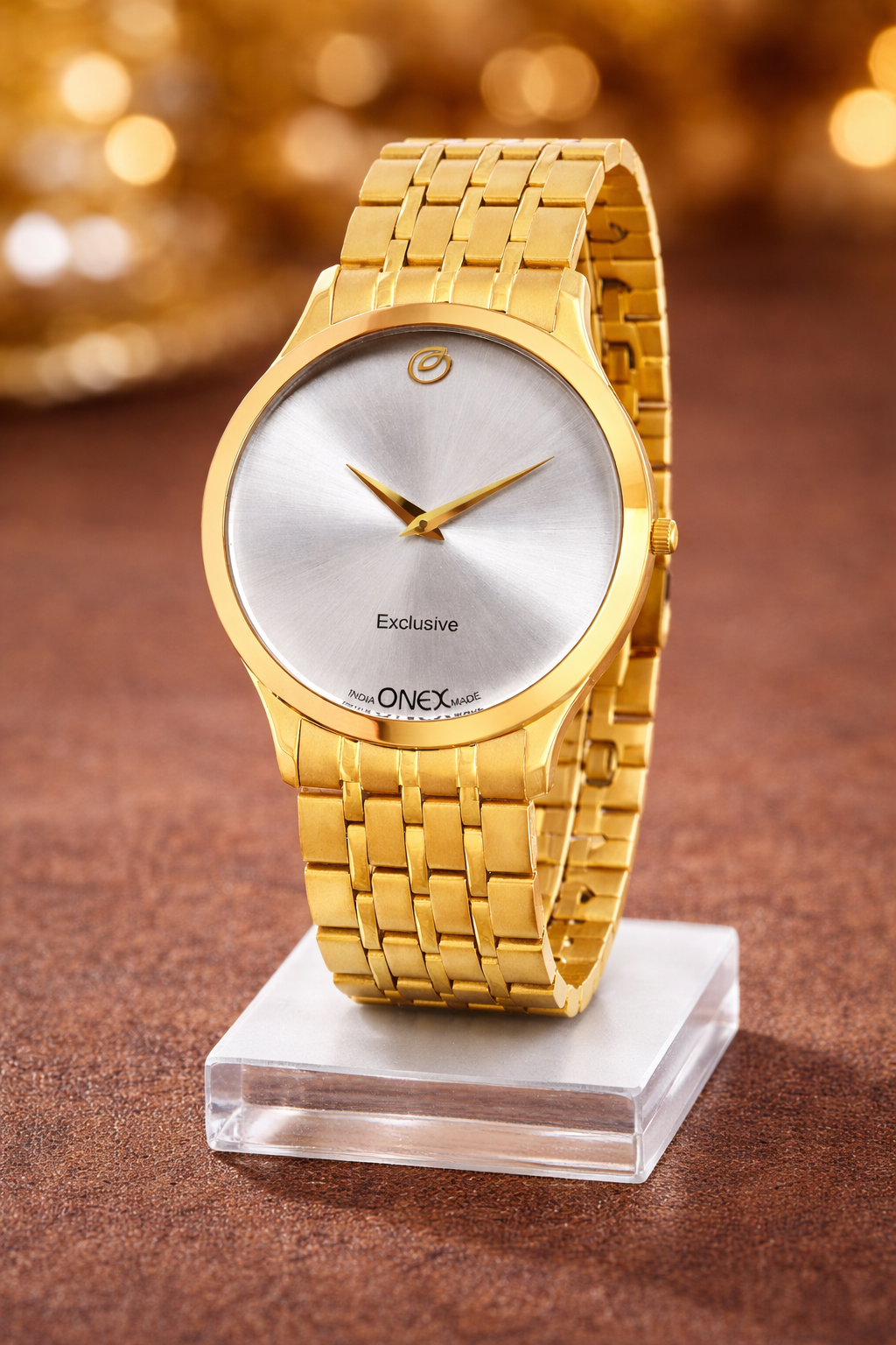 ONEX Exclusive Men’s Gold Analog Wrist Watch | Stainless Steel Metal Strap | Elegant Formal Watch