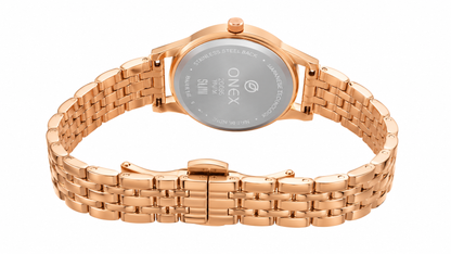 ONEX Women's Rose Gold Analog Watch with Light Blue Mother of Pearl Dial, Crystal Hour Markers & Butterfly Design | Premium Stainless Steel Bracelet | Elegant Fashion Wrist Watch