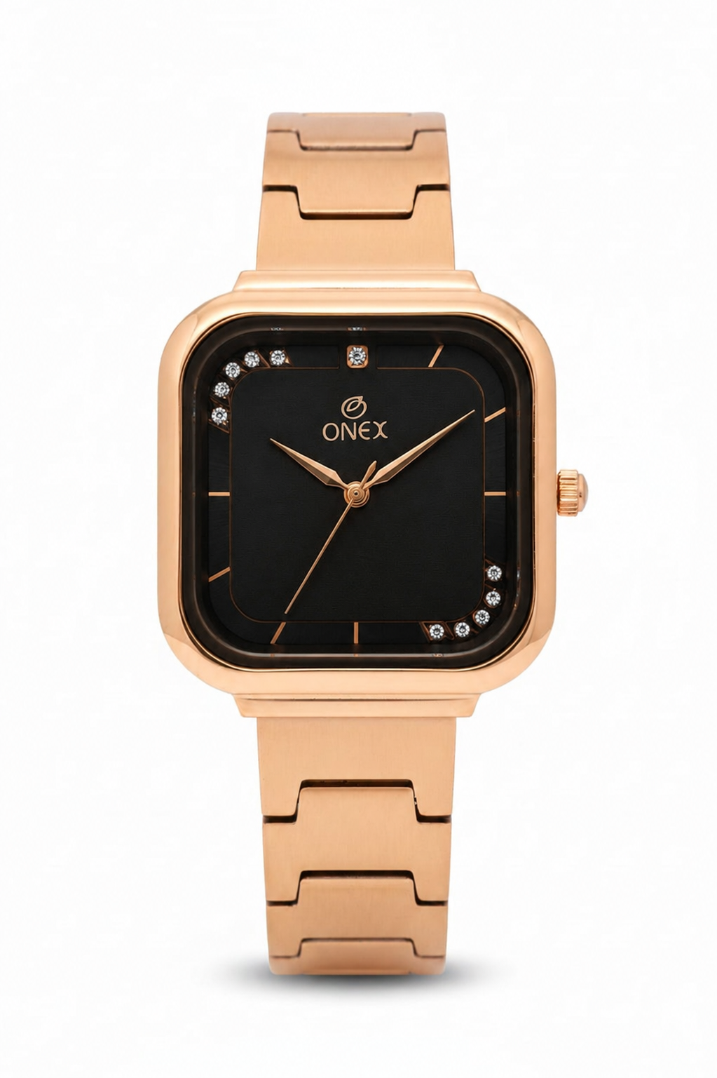 ONEX Rose Gold Square Dial Analog Watch for Women | Crystal Accent Dial | Metal Strap