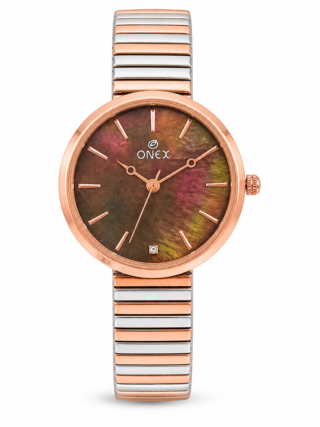 Onex Women’s Rose Gold Brown Pearl Dial Slim Bracelet Watch