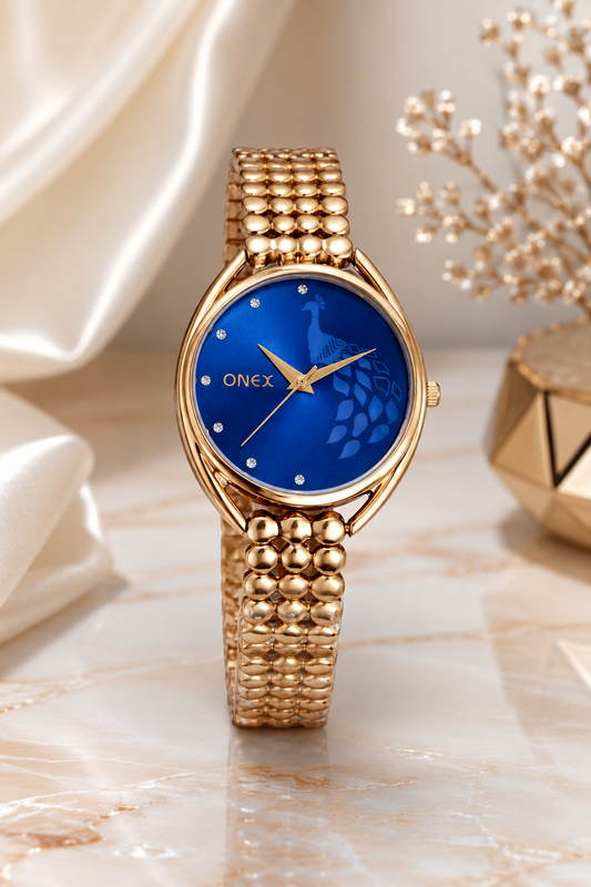ONEX Elegant Rose Gold Bracelet Watch for Women | Stylish Blue Dial Analog Watch | Party & Daily Wear