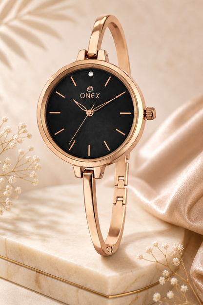 ONEX Women’s Black Analog Watch | Minimal Slim Bracelet Watch for Girls & Women