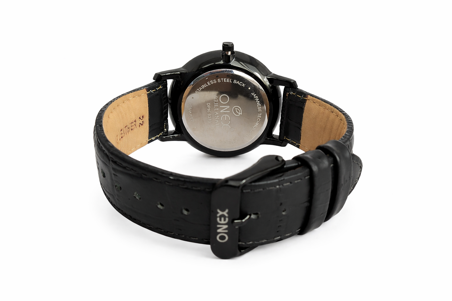 ONEX Men's Day & Date Analog Watch – White Dial, Black Case & Black Leather Strap