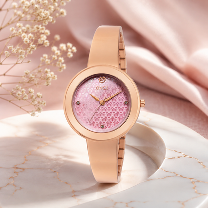 OneX Premium Rose Gold Analog Watch | Crystal-Studded Dial & Metal Bracelet